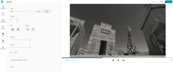 Image of old-timey "JAIL" building in black-and-white with WeVideo editing options.