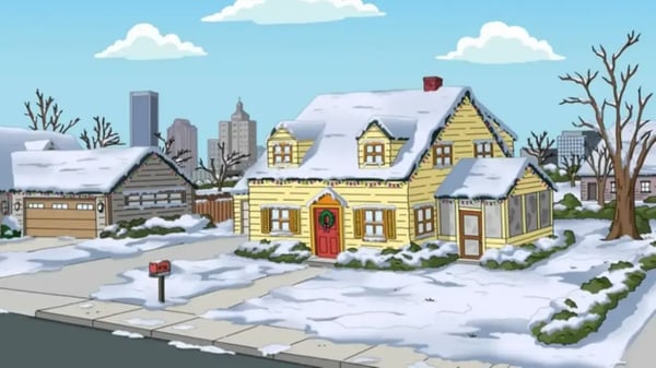 The Griffin's home in Family Guy during the winter. 