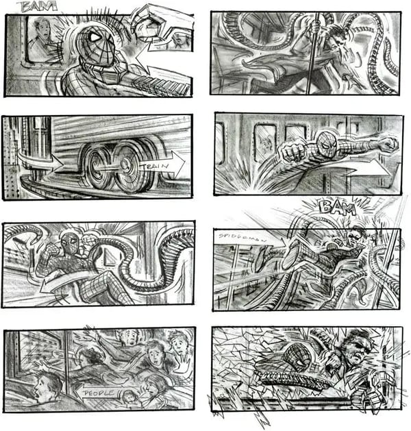 Storyboard example from Spider-Man 2.