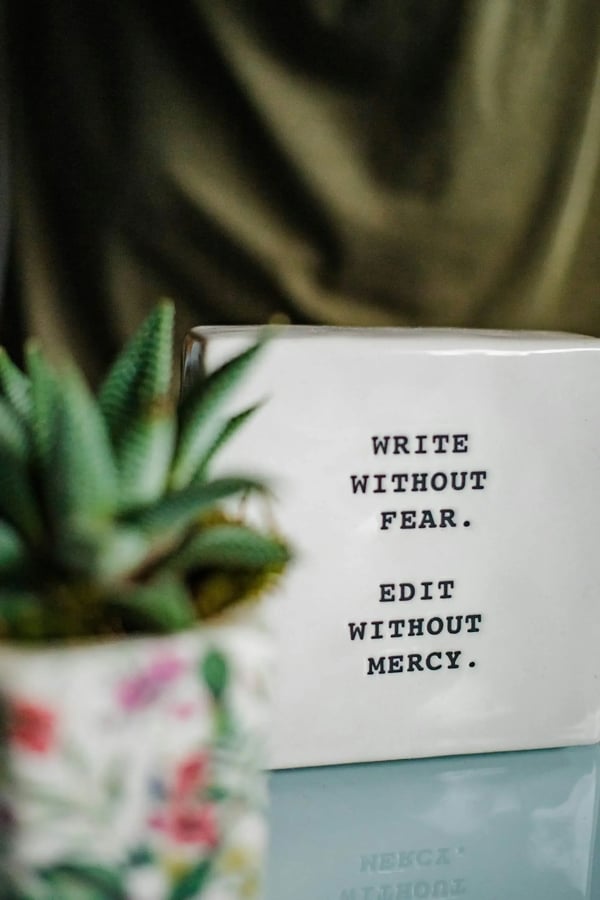 Inspirational and instructive message. Write without fear. Edit without mercy.