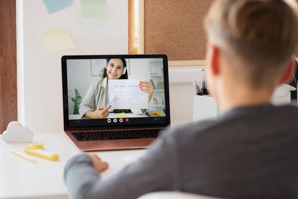 Person watching interactive video at home.