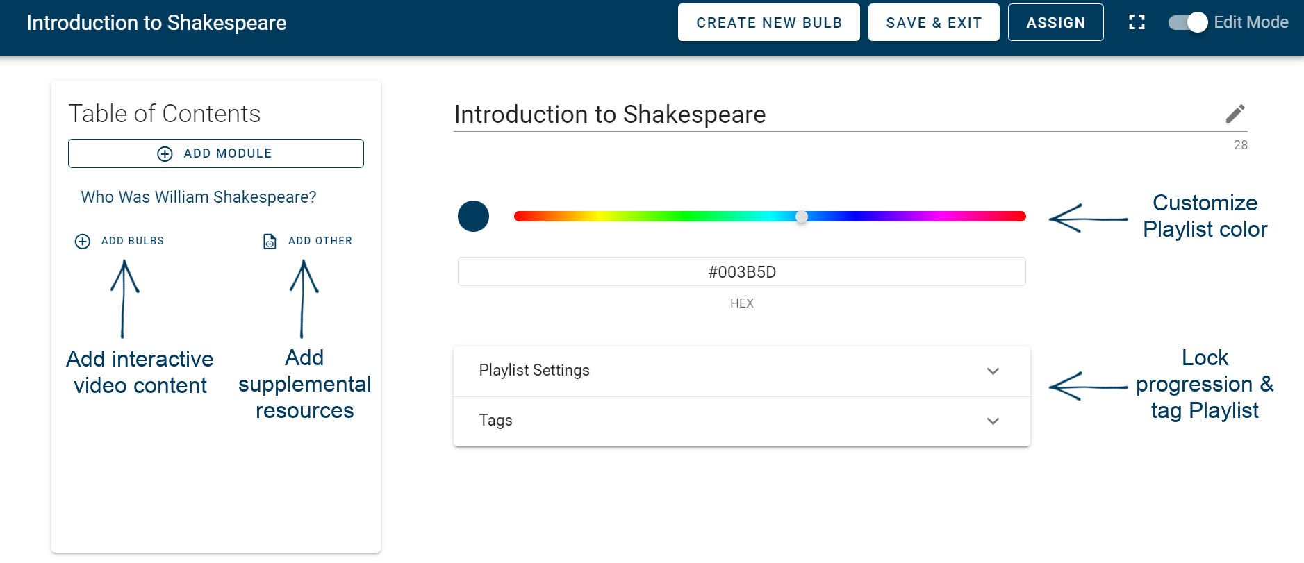 Adding a module to a Playlist in WeVideo Interactivity.