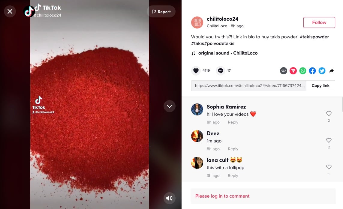 TikTok video of chili powder.