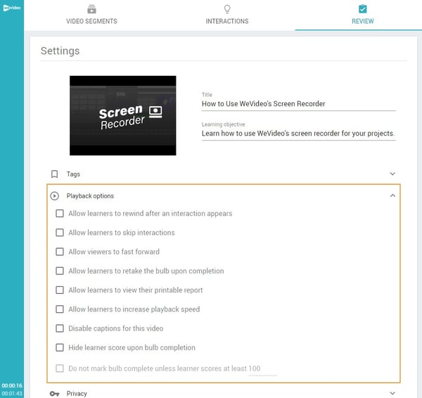 Example of locked progression in PlayPosit.