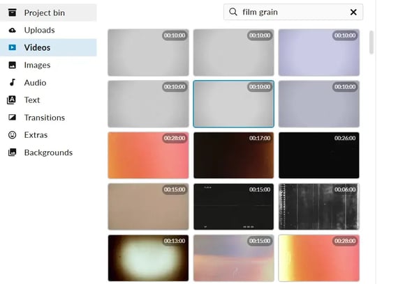 WeVideo editor showcasing various film grain options.