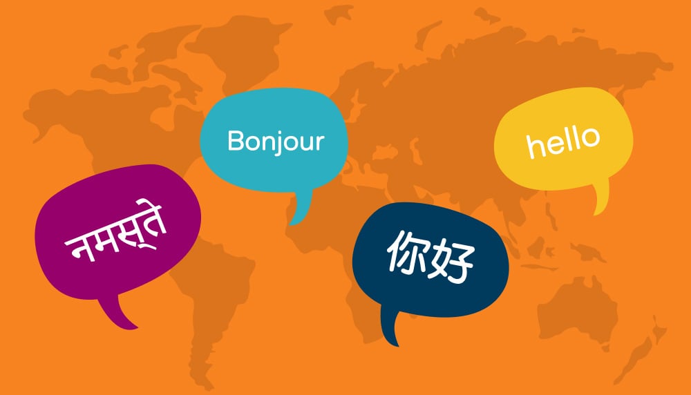 Speech bubbles with different languages saying hello